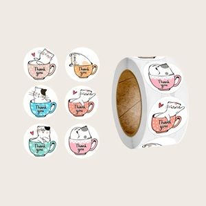 “4 for $25” Cartoon Graphic Cat Pattern Thank You Sticker